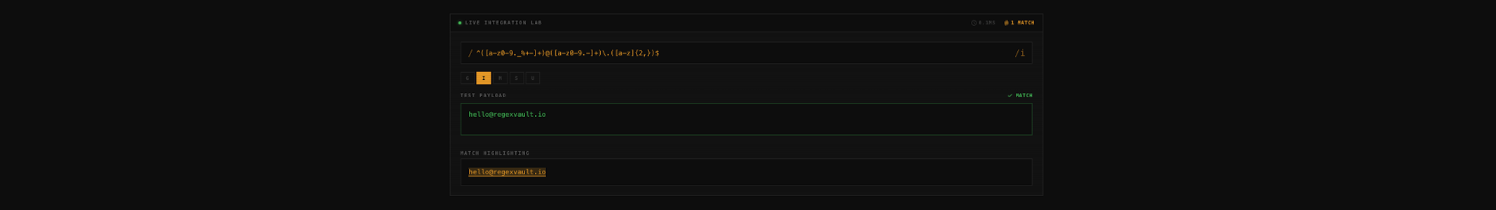 RegexVault live integration lab
