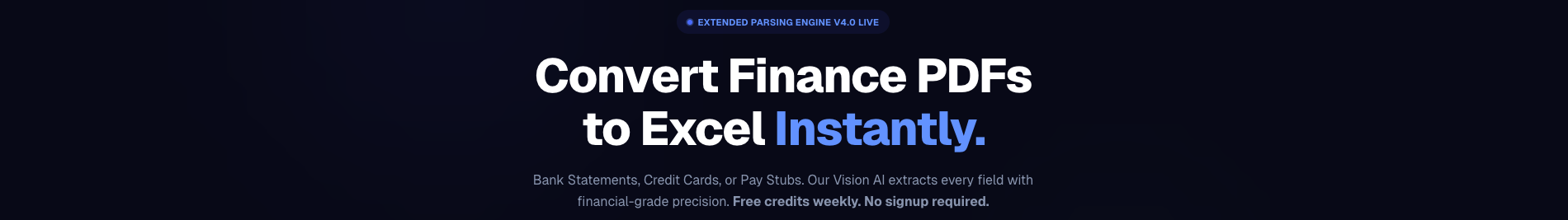 Banksheet hero — Convert Finance PDFs to Excel Instantly.